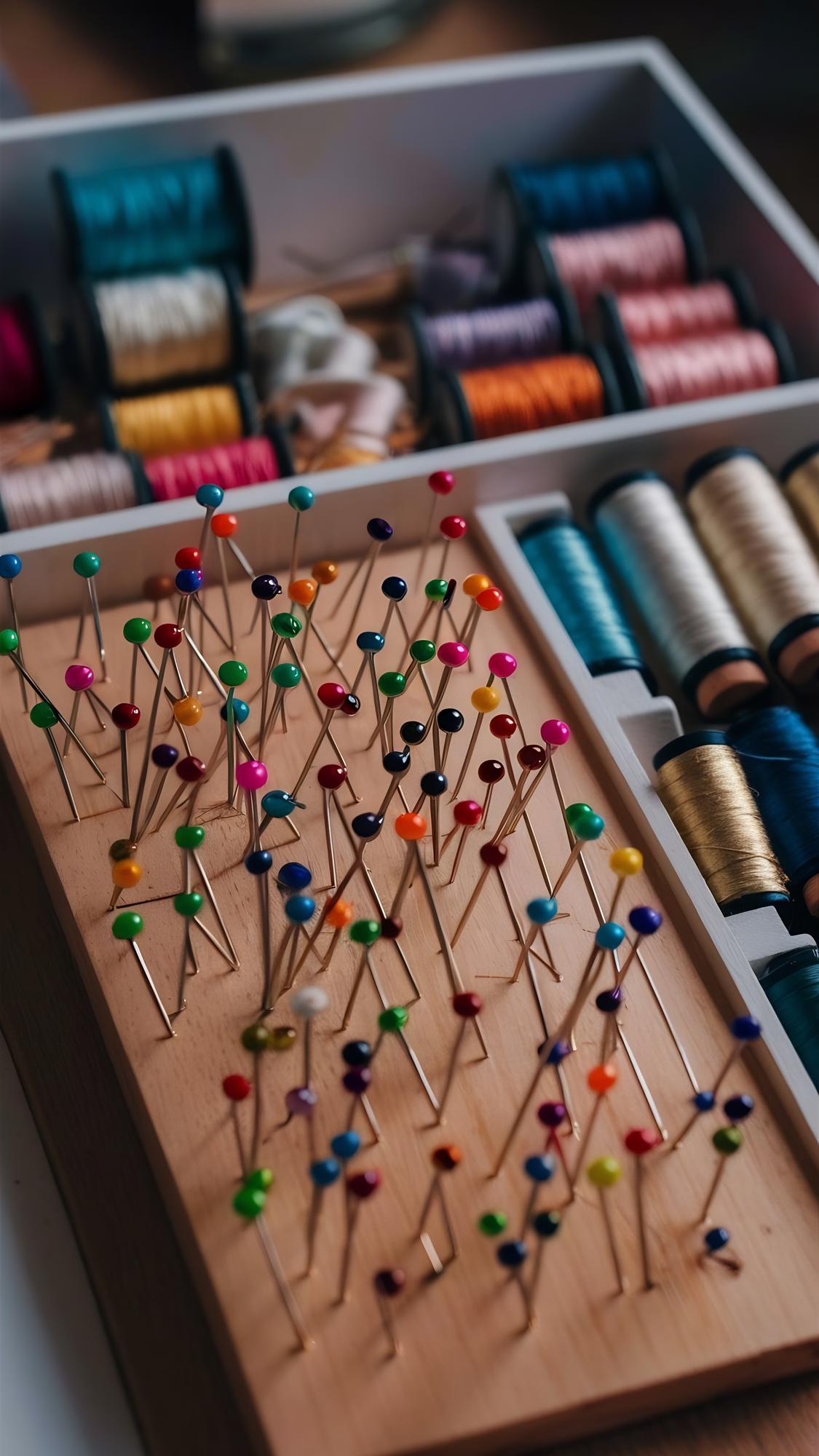 Studio workspace with embroidered samples and tools