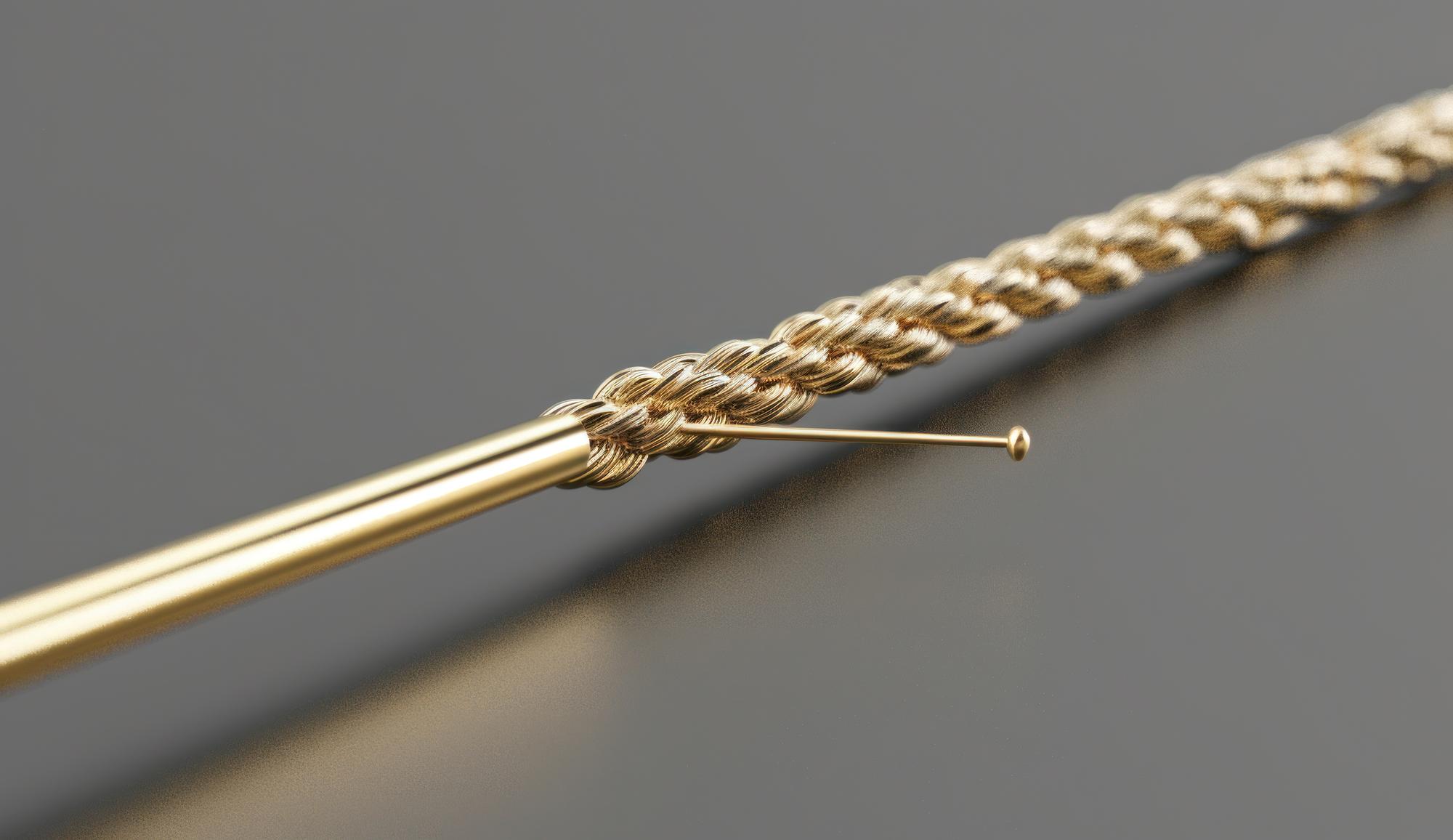 Close detail of gold thread embroidery